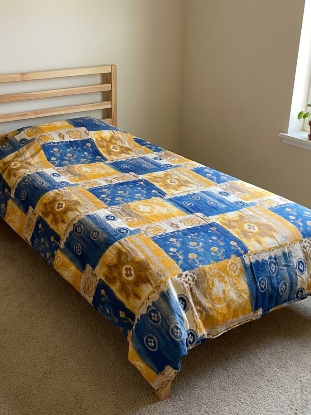 Ikea Twin Size Duvet Cover Gold Blue Color Bedding 100% Cotton Bed Linen